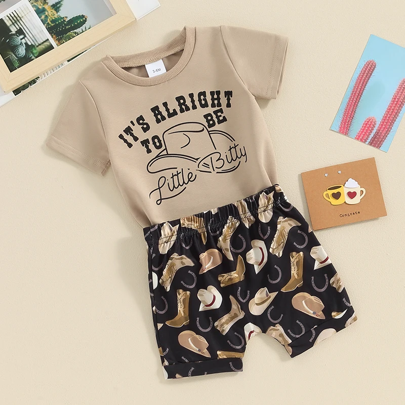 Western Baby Boy Summer Clothes Cow Print Short Sleeve T-Shirt Casual Jogger Shorts Toddler Cowboy Outfit