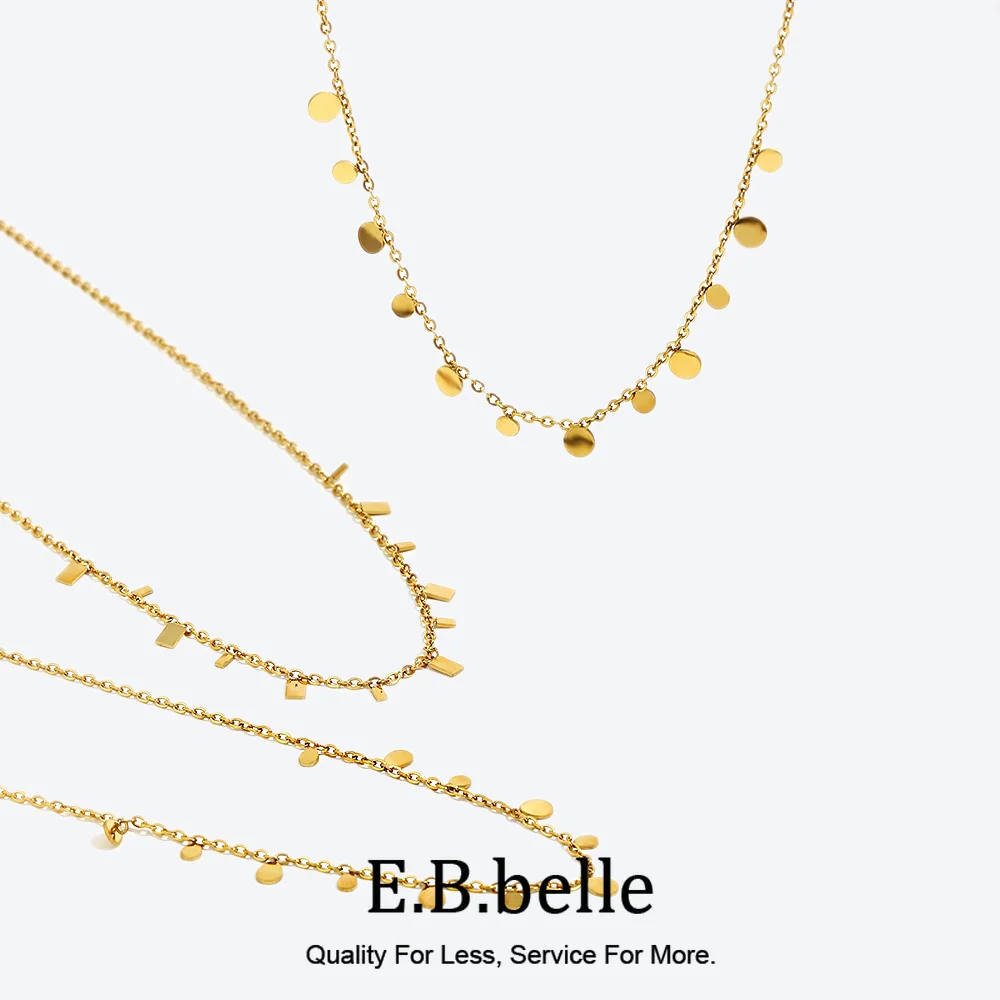 E.B.belle Circle Square Drop Geometric Metal Charm Gold Chain Choker Necklaces For Women Delicate 18k Gold Color Layer Necklace
