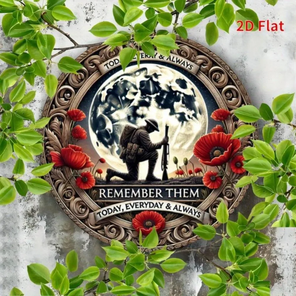 لوحة زخرفية دائرية من الألومنيوم (قطعة واحدة) - نمط جندي ذكرى، هدية رائعة للمنزل والبار والجراج والمقهى #5