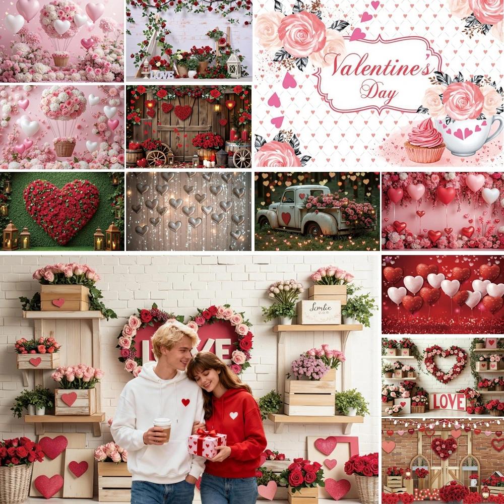 

MOON.QG Love Themed February 14 Background Heart Balloon Arch Floral Wreaths Valentine's Day Sign Backdrop Poster Photography