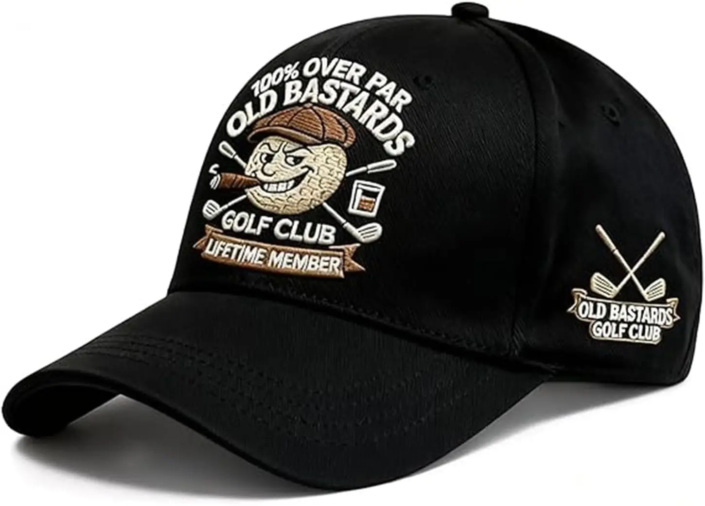 “Old Bastards Golf Club” Embroidered Cap, 100% Over Par Lifetime Member Edition 3D Embroidered Adjustable Cotton Golf Hat