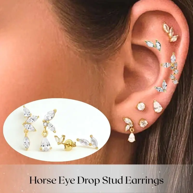 

925 Sterling Silver Earrings White Water Drop Marquise Zircon Stud Earrings Exquisite Crystal Earrings Fashion Party Jewelry
