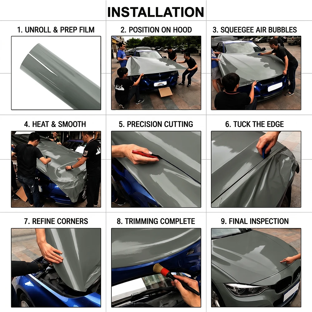 PET Ultra Gloss Nardo Grau Auto Vinyl Film Auto Aufkleber mit Air Release Technologie Selbstklebende Motorrad Auto Karosserie Dekoration – Detail 19