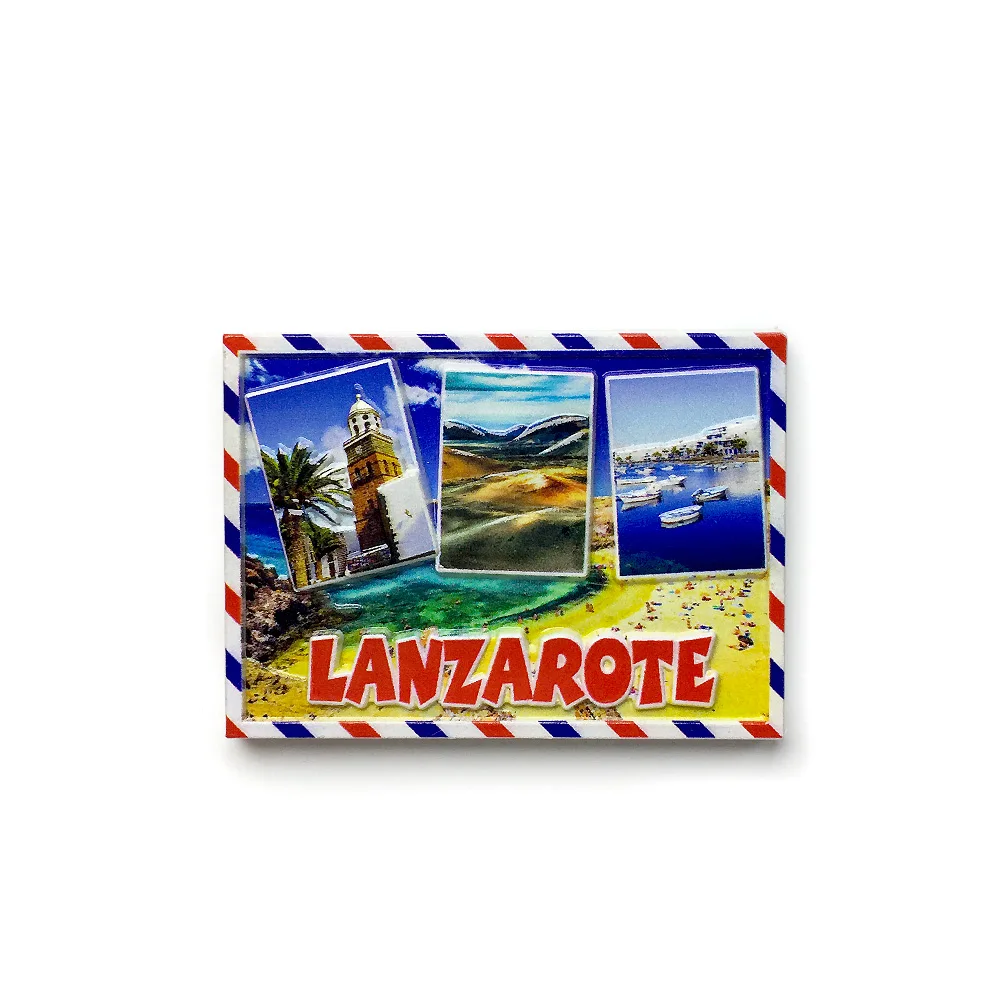 ‌Lanzarote Themed Resin Fridge Magnet - Colorful Postcard Design - Travel Souvenir - Ideal for Home Decoration
