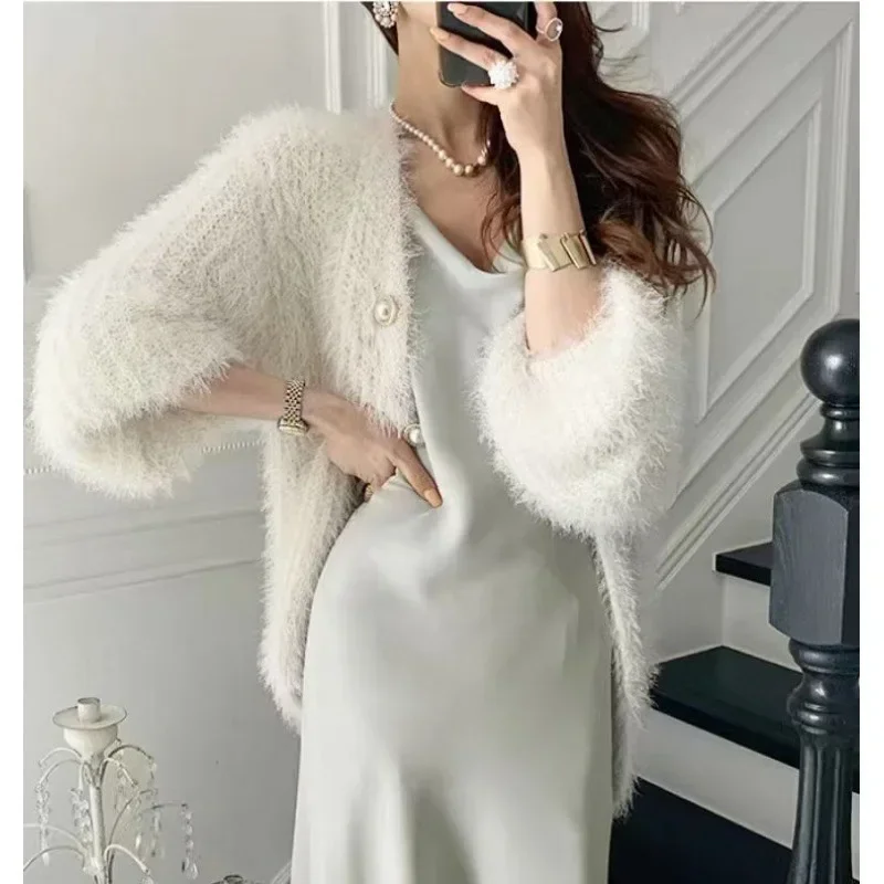 Autumn Furry Sweater Coat Tops Women Knitted Long Sleeve Ladies Cardigans Coats Fashion Casual Loose Woman Coat Tops 2023