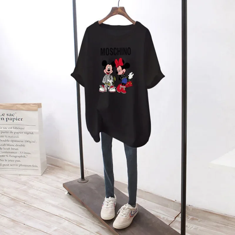 Trendy Printed T-Shirt Women\'s Mickey Minnie Summer Loose Short Sleeve Mid-Length Large Size Fashion T-Shirt Women\'s Clothing