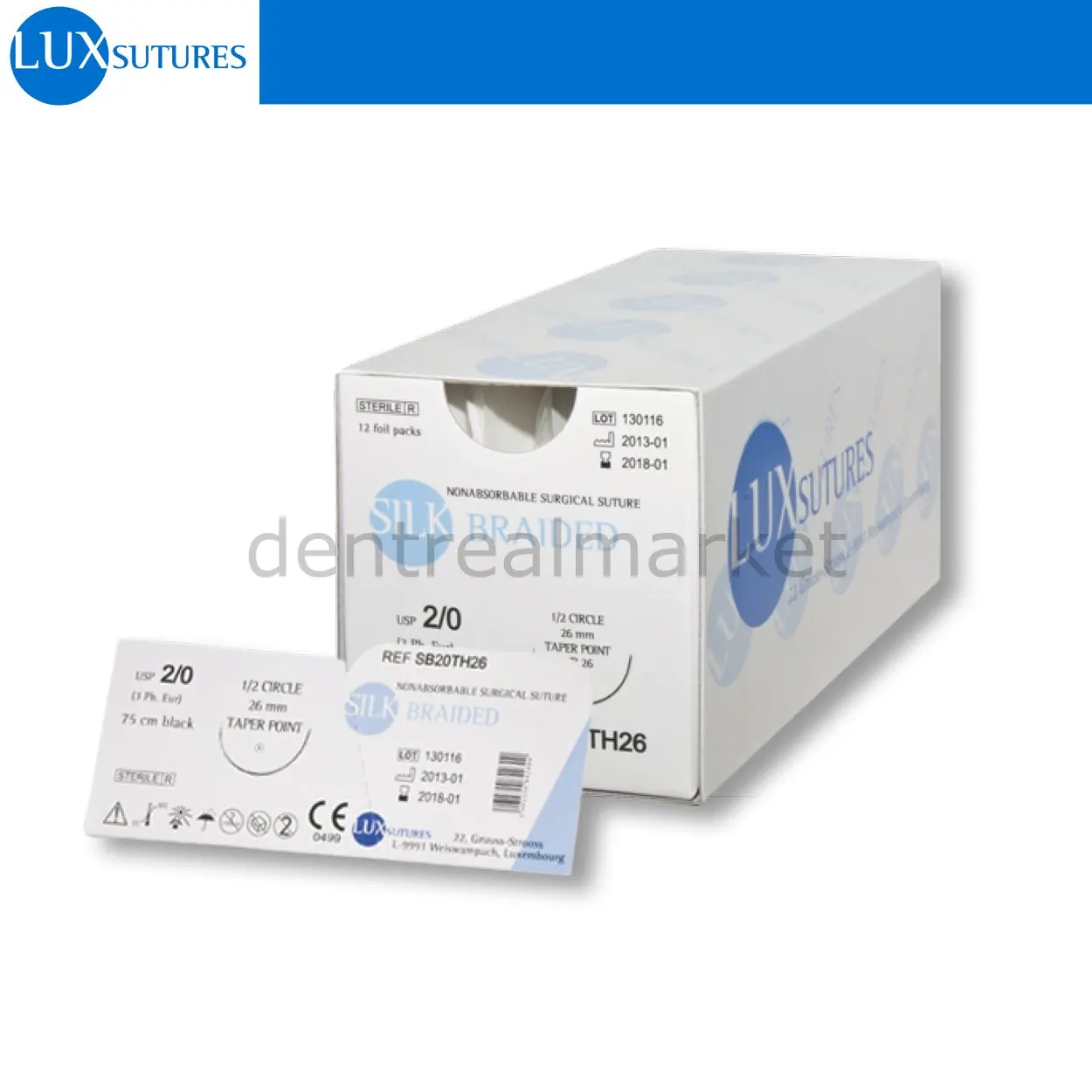 LuxSutures - Silk Black Silk Surgical Suture - Non Absorb - Reverse Sharp Needle 16 mm