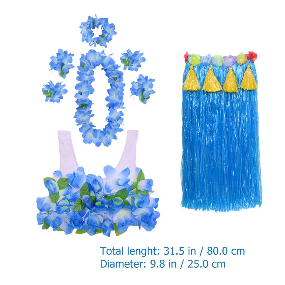 1Set Premium Hula Skirt Set with Bright Flower Garland Hawaii Theme Costume for Wedding Party Beach Event Photo Prop
