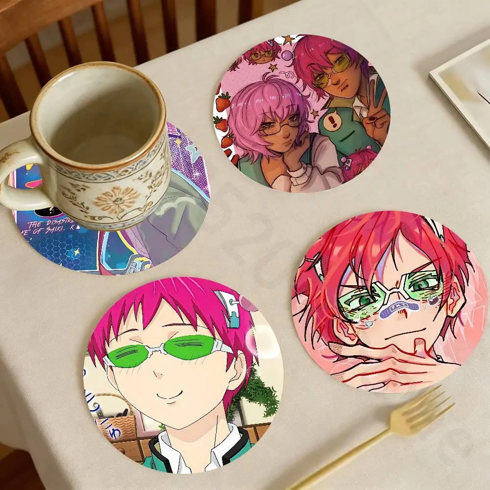 

S-Saiki K D-Disastrous L-Life Wooden Cup Coaster Tea Coffee Beverage Colour Printing Cup Mat Home Restaurant Decorations