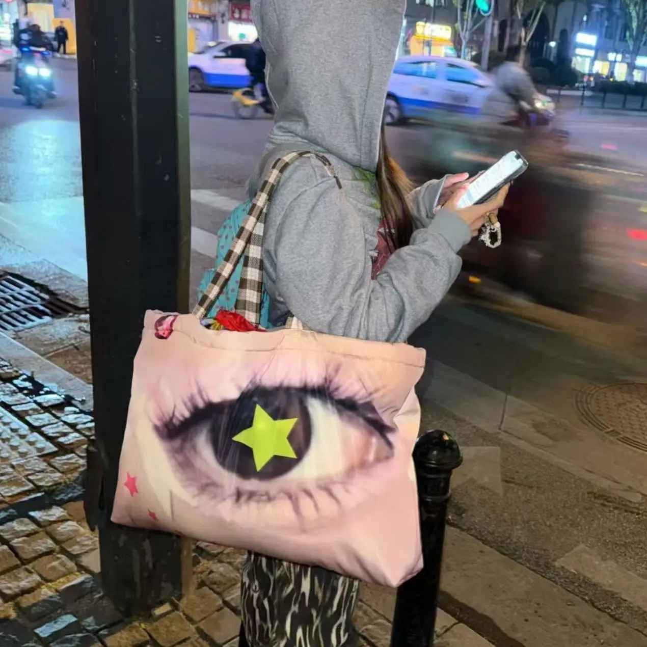 Bolso Tote de Gran Capacidad para Mujer, Estilo Y2K, Primavera Verano 2026, Bolso de Hombro con Estampado de Ojos Grandes y Estrellas