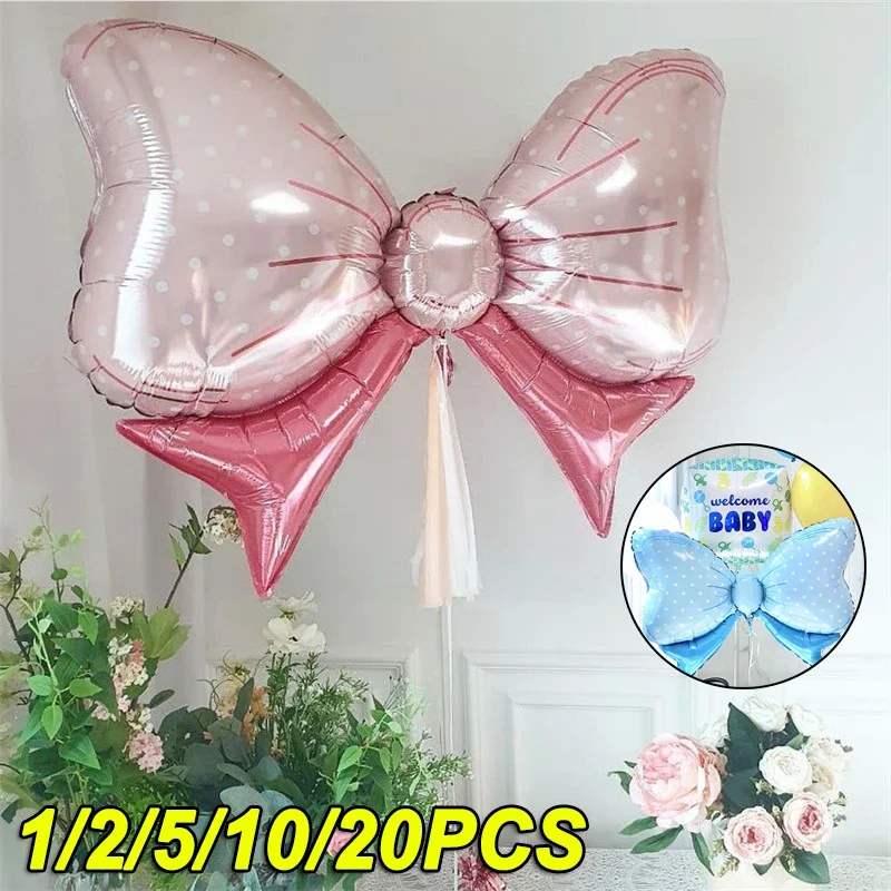 1/10/20PCS Ins Style Powder Blue Bow Shaped Aluminium Film Balloon Happy Birthday 100 Days Children Baby Party Photo Props