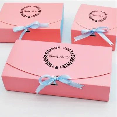 10 Pcs Wedding Gift Box Party Favor Present Kraft Paper Box For Food Candy Cookies Packing Cake Boxes Packaging With Ribbon