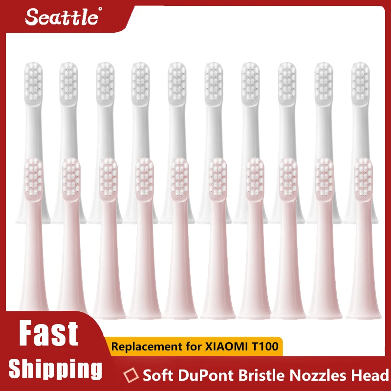 

10pcs Replacment Heads For XIAOMI T100 Sonic Electric Toothbrush Soft Vacuum DuPont Whitening Clean Bristle Brush Nozzles Head