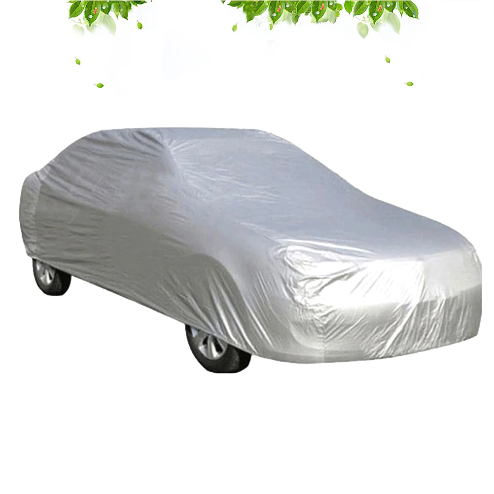 

Universal Fit Car Cover Waterproof Dustproof Sun Protection Outdoor Indoor Use Durable Vehicle Protection Size L Silver