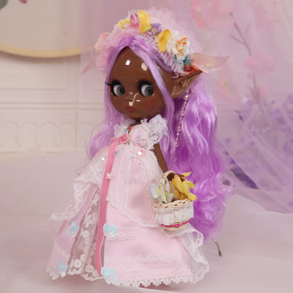 ICY DBS Blyth Doll 1/6 bjd toy super black skin tone Purple hair joint body No.bl7008 30cm toy anime girls