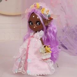 ICY DBS Blyth Doll 1/6 bjd toy super black skin tone Purple hair joint body No.bl7008 30cm toy anime girls