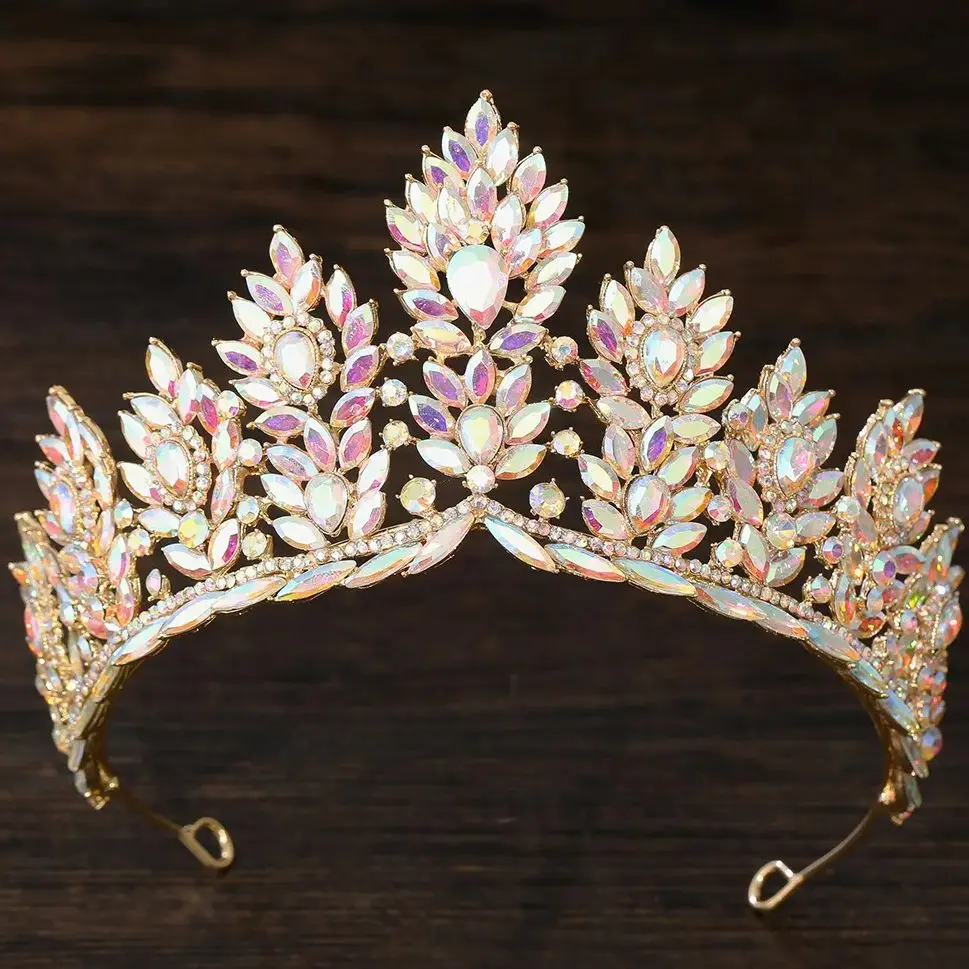 

DIEZI 5 Colors Luxury Queen Princess Green Red AB Purple Blue Crystal Tiara Women Wedding Party Baroque Crown Hair Accessories