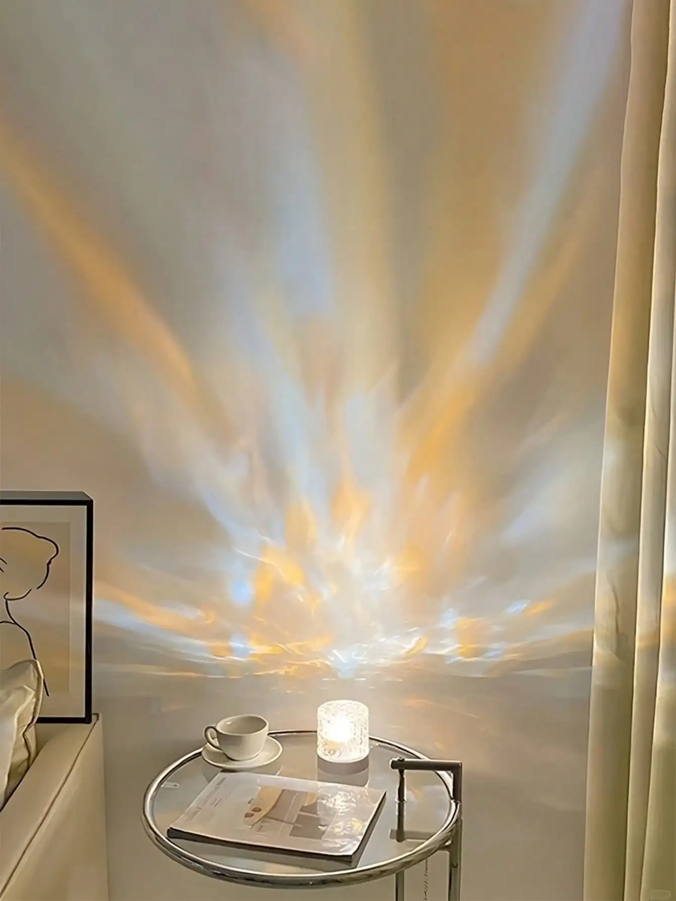 Cylindrical Water Wave RGB Projection Lamp, 16-Color Dynamic USB Night Light for Bedroom Christmas Decor