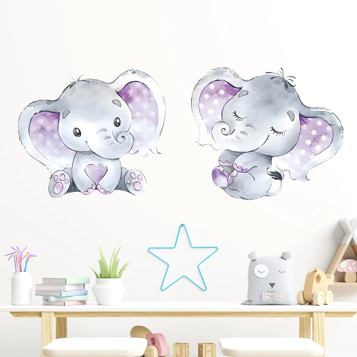 1Pc Cartoon Animals Elephant Furniture Wall Sticker Kids Baby Room Children's Room Decoration for Bedroom Living Room Decor