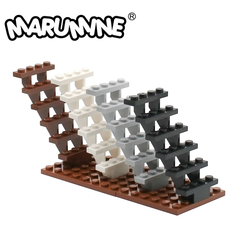 Marumine 10PC Staircase MOC Bricks 7x4x6 House Stairs Straight Open 30134 Steps Ladder Modular My City Building Block Particles