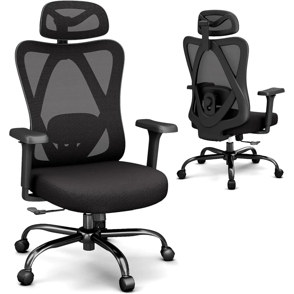 

ergonomic high-back mesh desk chairs with adjustable headrest and lumbar support, featuring 3d armrests for home computer use
