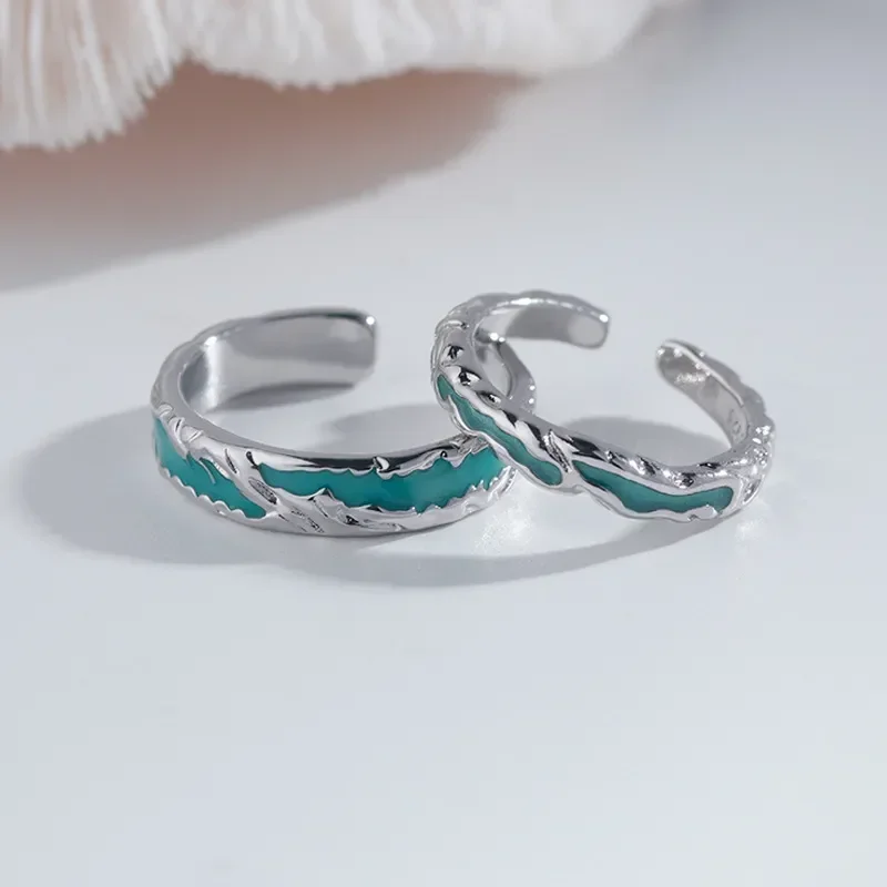Retro Shadow Ring Men Women Niche Cold Style Open Ring Cyan Red Epoxy Irregular Texture Statement Jewelry Unique Design
