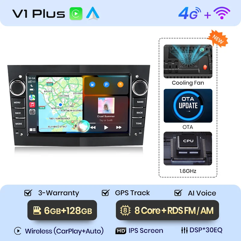 Junsun 7" Android Autoradio Draadloze CarPlay Android Auto Stereo Voor Opel Vauxhall Astra H G J Zafira B Corsa C Antara Vectra Vivaro Meriva Combo Signum Tigra TwinTop WiFi GPS Navi SWC 4G-LTE