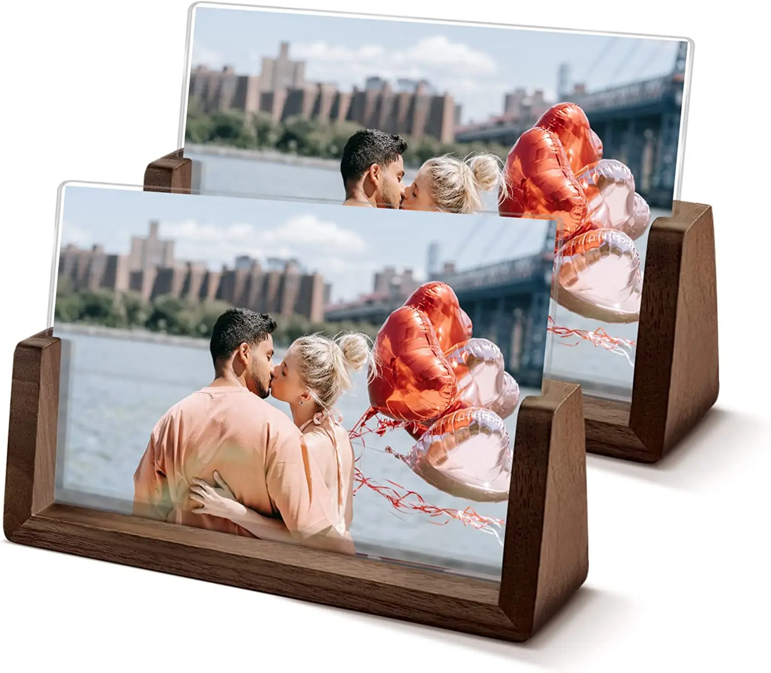 Walnut/Beech Creative Photo Frame Set Acrylic U Shape Transparent Frame 10X15 13X18 15X20 20X25cm Desktop Wood Pictures Frame