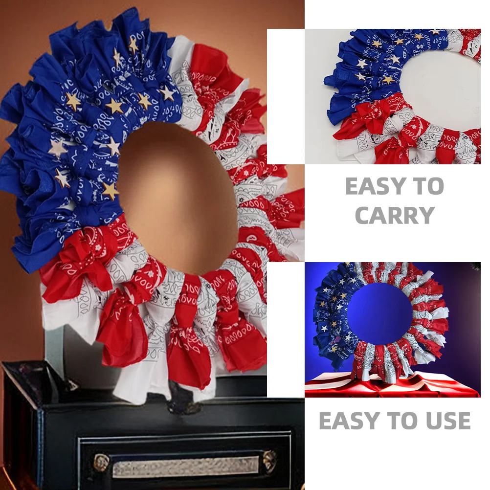 

American Patriotic Wreath 4th of July Memorial Day Decorative Wreath for Front Door Wall Gate Sturdy Eye Catching