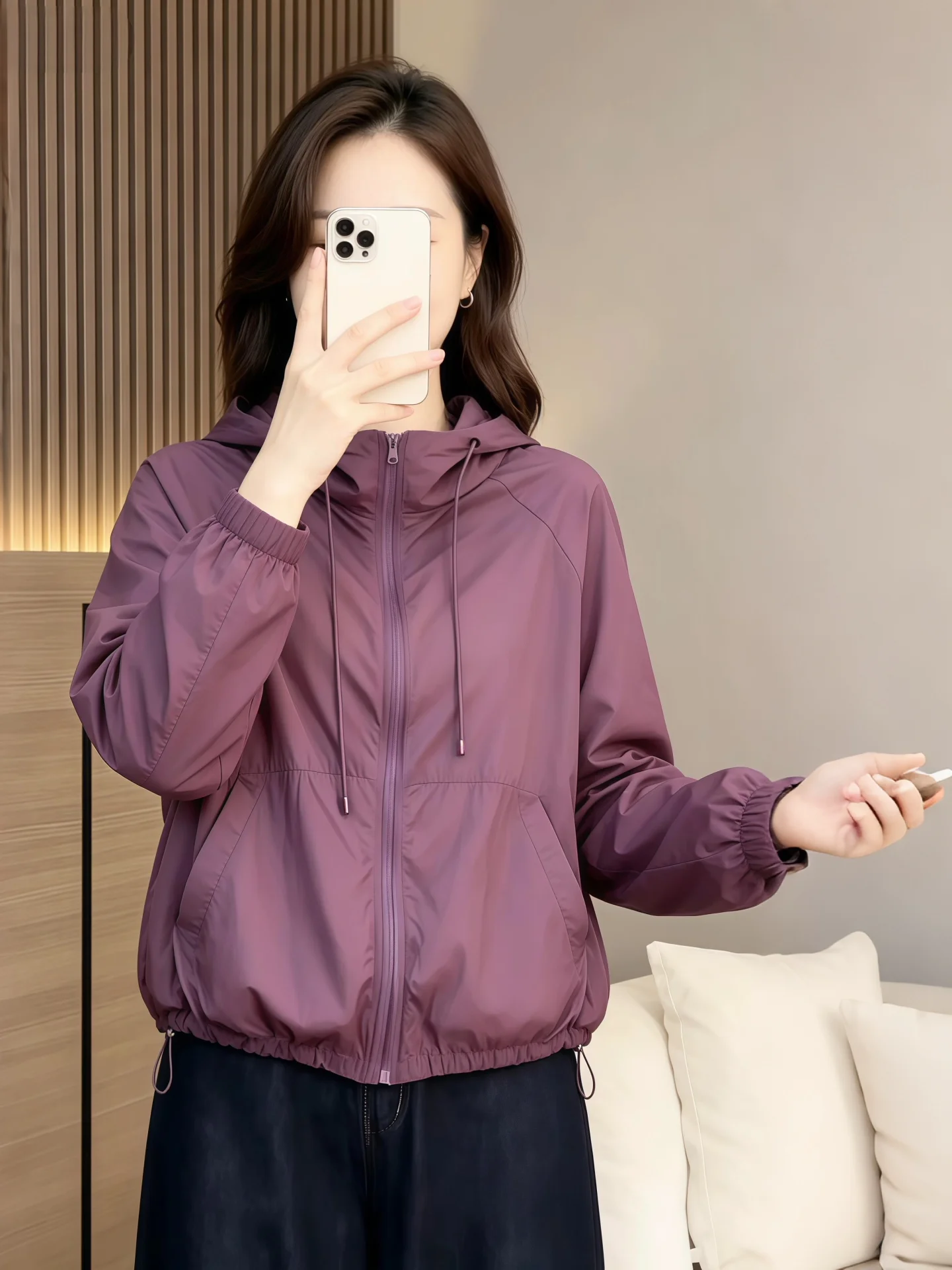 Fashionable Lightweight Loose Outerwear Commute Style Zipper Closure Breathable Long Sleeve Ladies Coat Casual Yoga Coverup