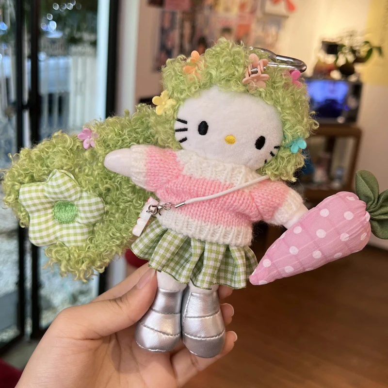 Sanrios Hellokittys Plush Toy Keyring Pendant for School Bag Doll Cute Backpack Keychain Girls Gift Accessory Hanging Ornament