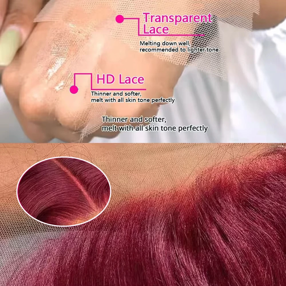 Wig Depan Renda Hd Gelombang Tubuh Burgundy 99j Kepadatan 250 13X6 100% Rambut Manusia 30 40 Inci 13X4 Wig Renda Depan Wig Berwarna Merah Anggur