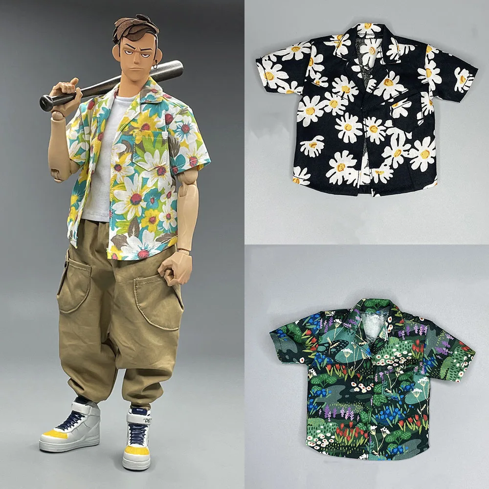 1/6 Men Soldier T-Shirt Harajuku Hawaiian Beach Holiday Shirt Floral Print Shirts Tops For 12'' Action Figure Body view 2