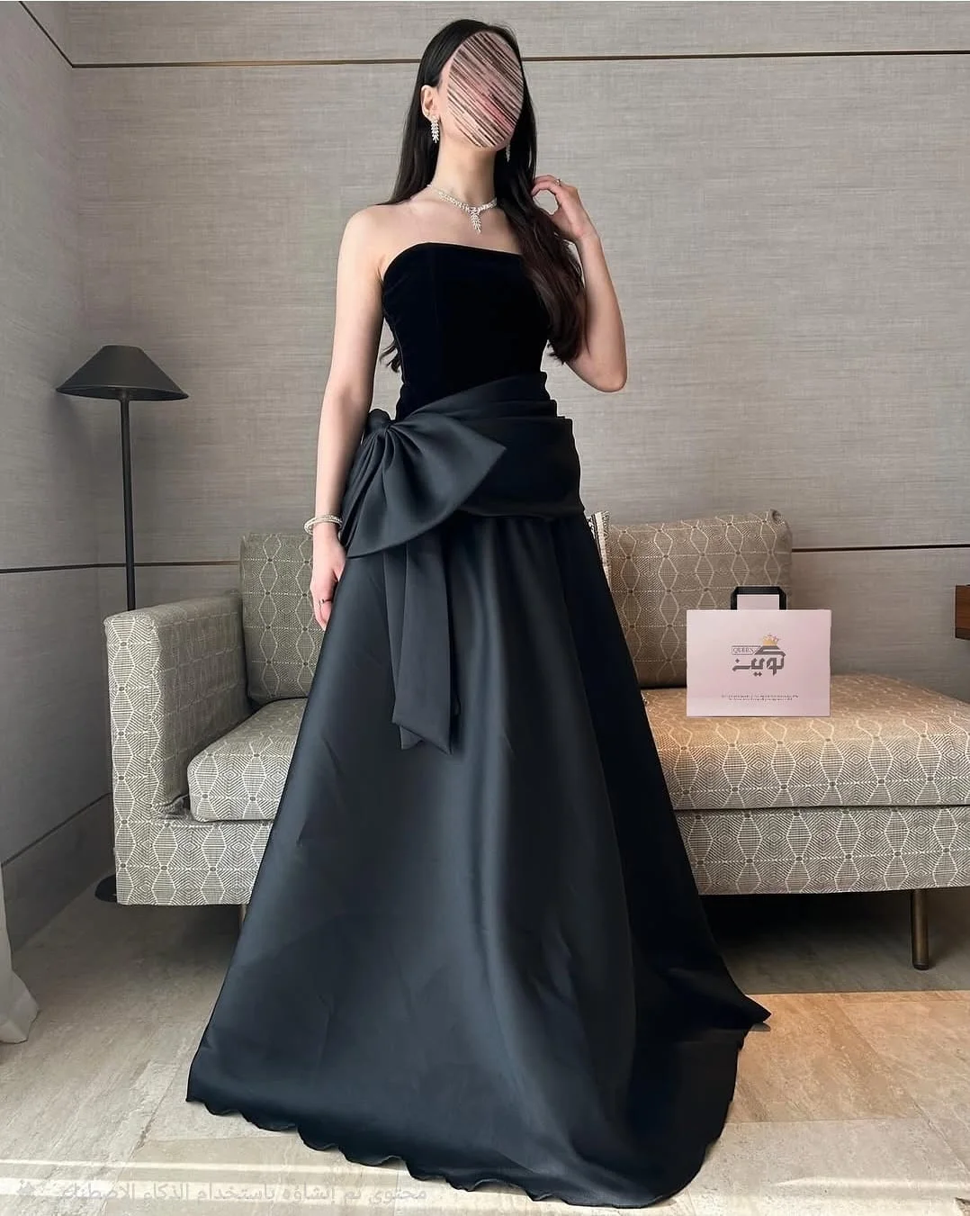 

Adeli Customized Elegant Black Prom Gown Strapless Bow-tie Wedding Party Evening Dress Floor-length Formal Occasion Dresses