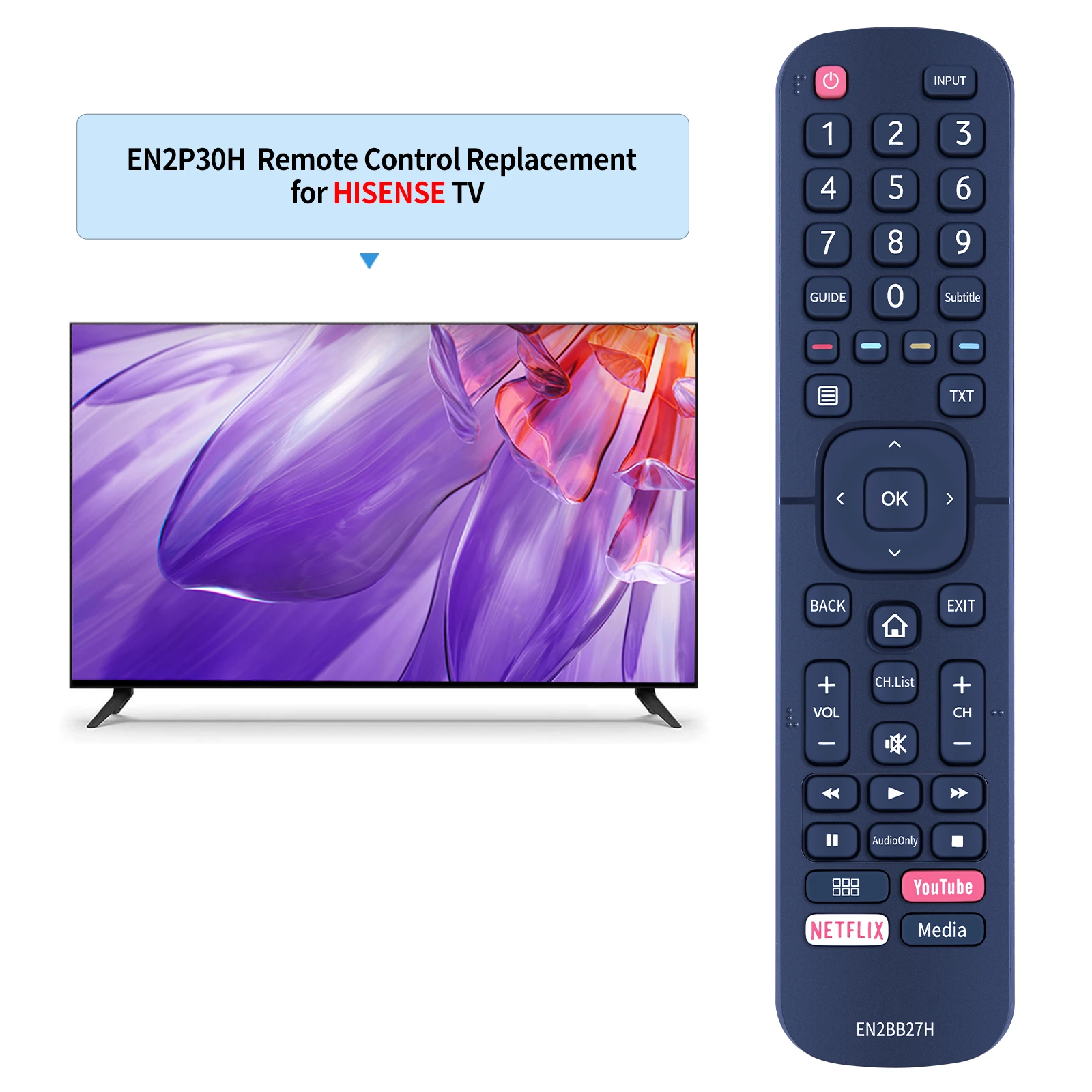 Suitable For Hisense EN2BB27 Smart TV Remote For H32A5840 H43AE6030 H32B5600 H39AE5500 H40B5600 TV EN2BB27H