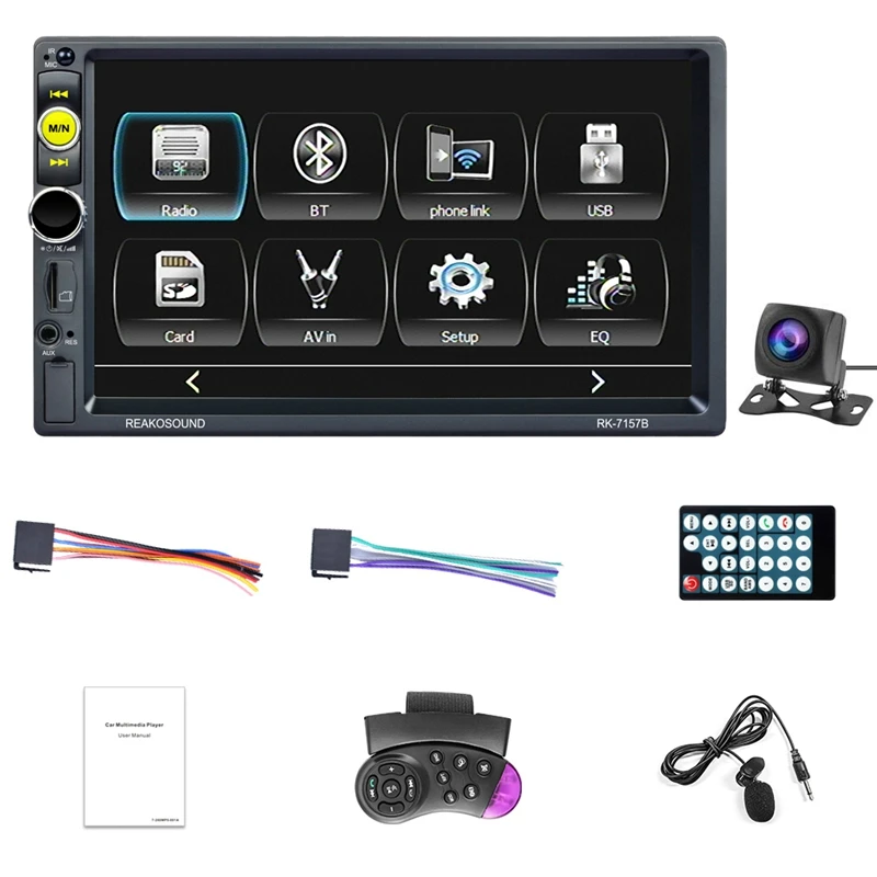 Android Auto/Apple Carplay Double Din Car Stereo 7 Inch Touchscreen Car Radio With AHD Camera, Bluetooth/TF Card/AUX/USB