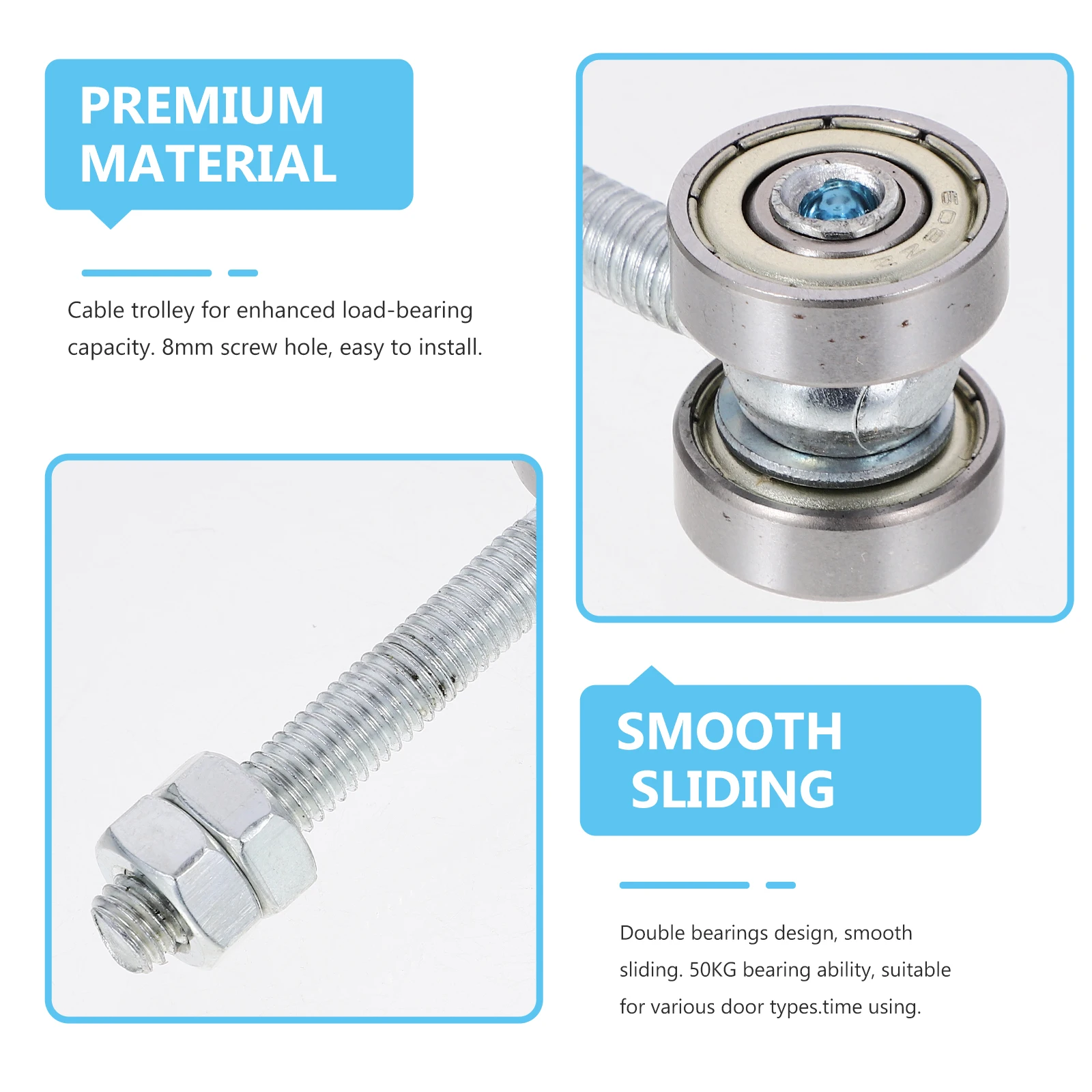 

2 Wheel Trolley Assembly 50KG Sliding Door Pulley Heavy Duty Steel 8mm Hole C30 Double Bearings Smooth Window Accessories