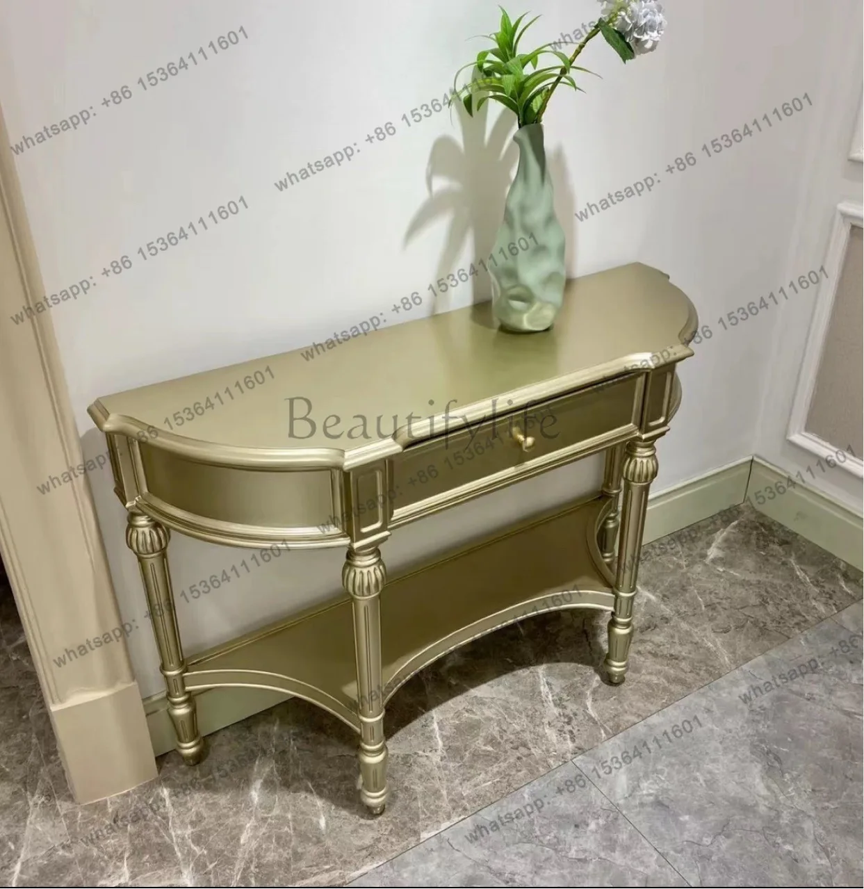 American semicircular entrance table entrance corridor light luxury entrance cabinet French retro shelf