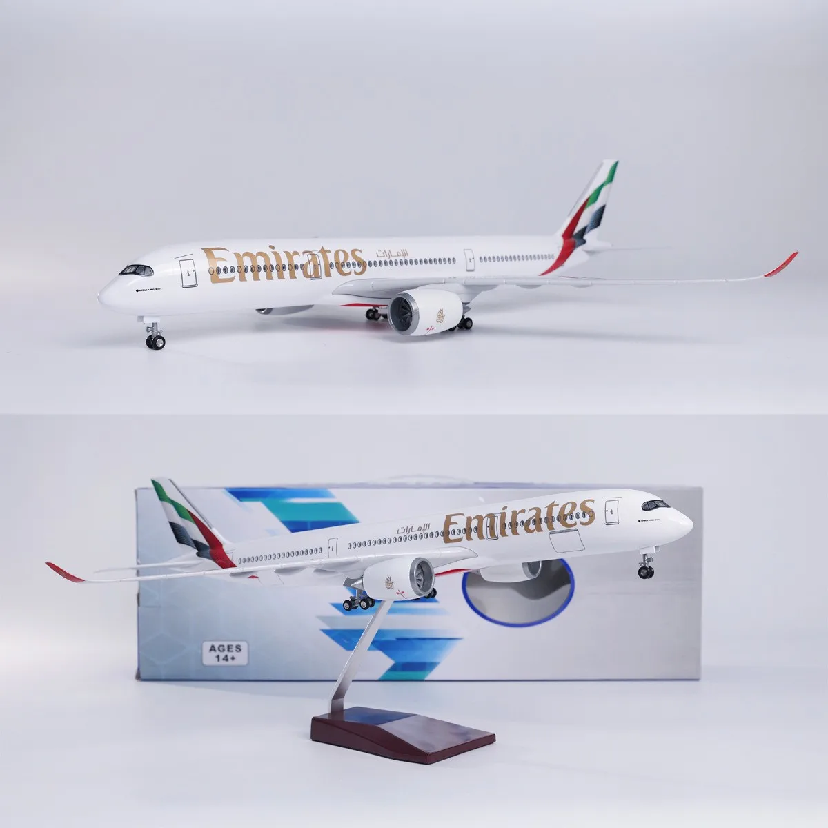 47cm Large Scale Emirates A350 Resin Diecast Airplane Model Toy Kit with Landing Gear Wheel for Collections Display or Boys Gift