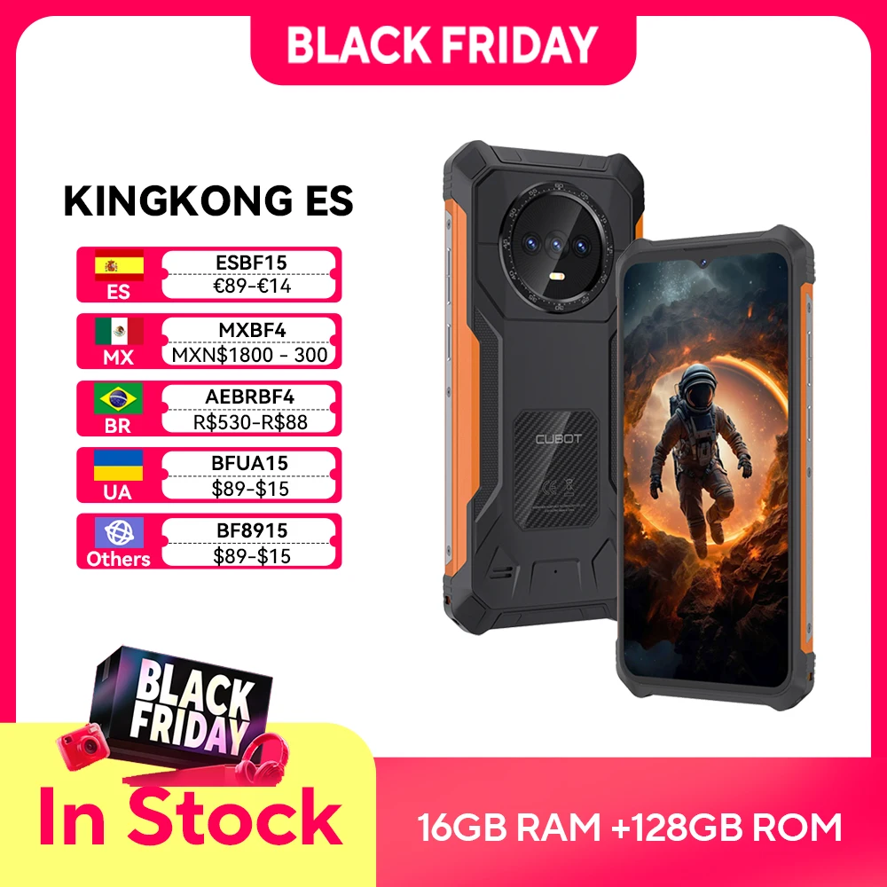 Cubot KingKong ES Ultra-thin Rugged Android Smartphone, 16GB RAM(6GB+10GB), 128GB ROM, 6.56'' 90Hz Screen, 48MP Camera, 4G Phone
