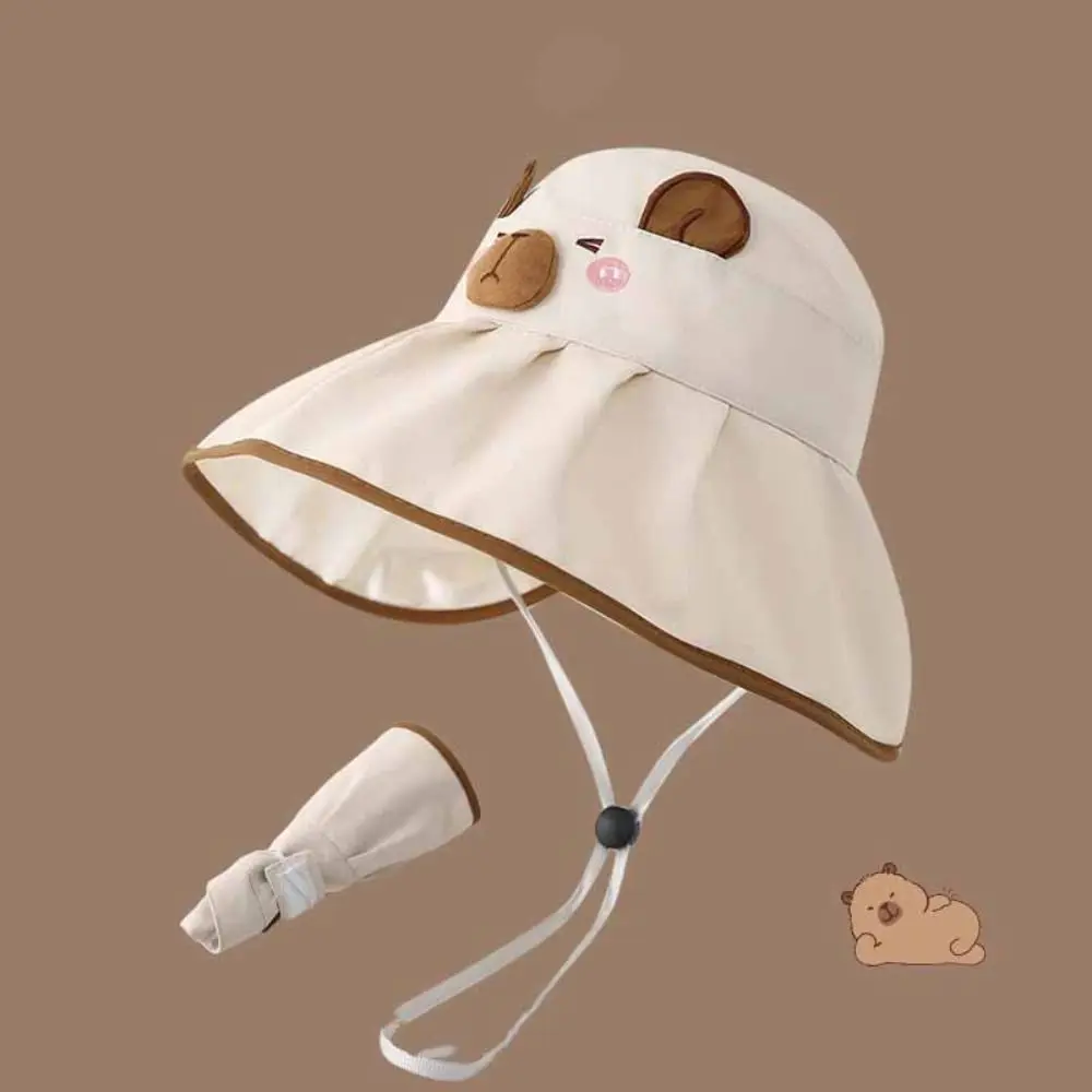 

Korean Style Cartoon Capybara Bucket Hat Solid Color Shading Hat Summer Kid Sunhat Anti-UV Sun Hat Quick-dry