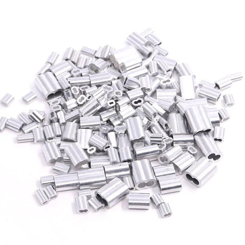 240Pcs 6 Size Aluminum Double Barrel Ferrule Crimping Loop Sleeve for Wire Rope and Cable Line End Assortment Kit
