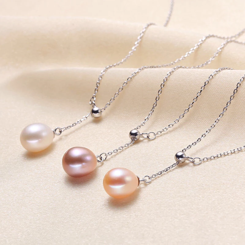 925 Sterling Silver Natural Real 8-9MM Freshwater Pearl Necklace Jewelry Nice Party Wedding Gift 10pcs/lot