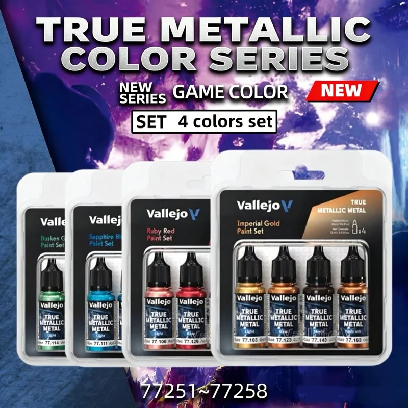 

4 Colors X 18ML Real Metallic Paint Set Water-based Gaming Paint Model Coloring Pigment DIY Character Hand-painted