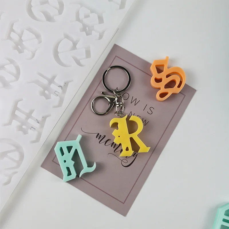 Large 26 English Letters Mirror Silicone Mold DIY Bag Keychains Pendant Jewelry Decoration Molds For Epoxy Resin Casting Making