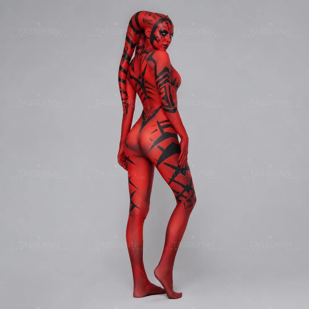 Darth Talon Cosplay Zentai Bodysuit Sith Tribal Tattoo Full Jumpsuit Halloween Costume Women Twi'lek Sith Warrior Cos Outfit view 3