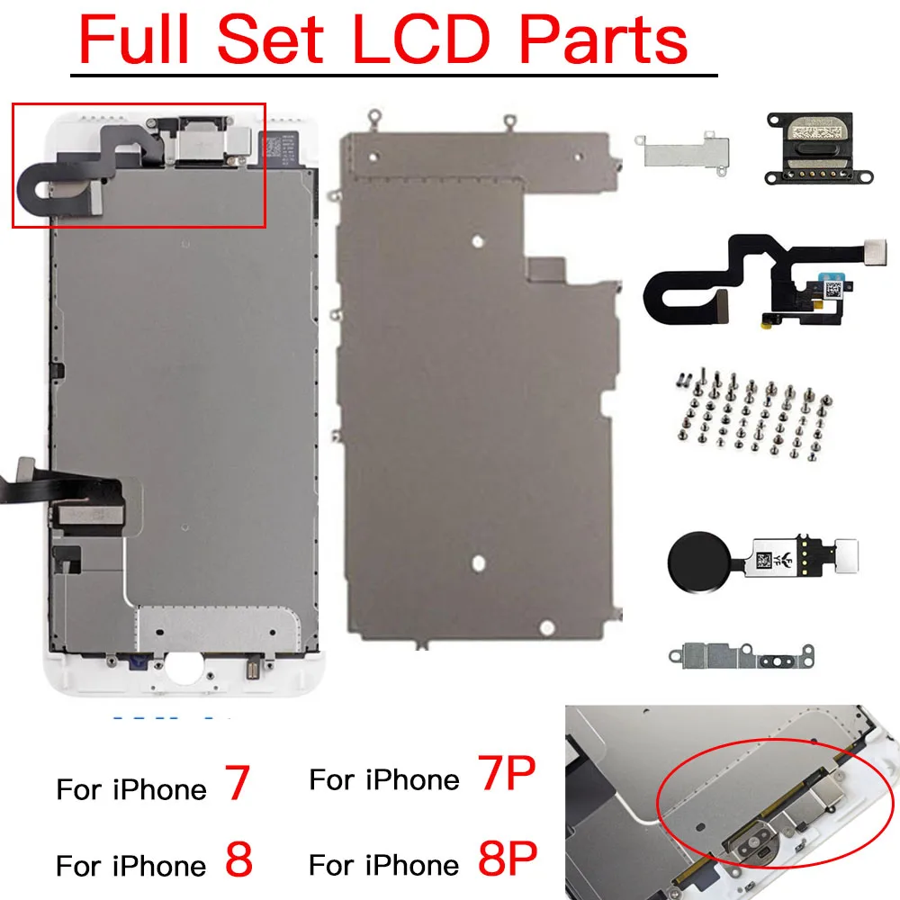 Full Set Lcd Parts Replacement For iPhone 6 6s 7 8 Pllus Front Camera Front Camera Home Button Flex Cable Ear Speaker Full Screw