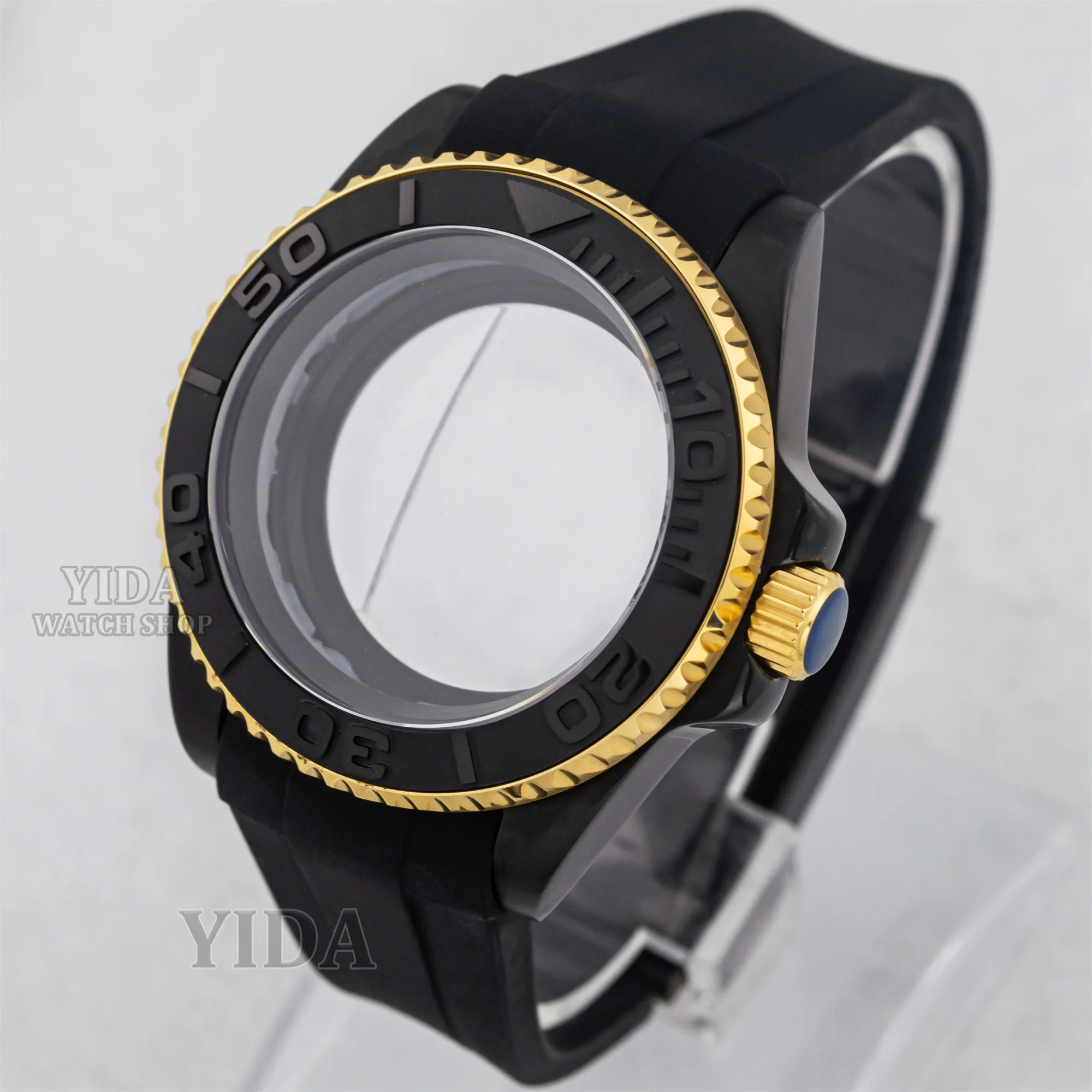 Корпус часов 40 мм, ремешок с PVD-покрытием, черное золото, корпус из нержавеющей стали, резиновый ремешок, сапфировое стекло для SUB GMT NH35 NH36, замена механизмов