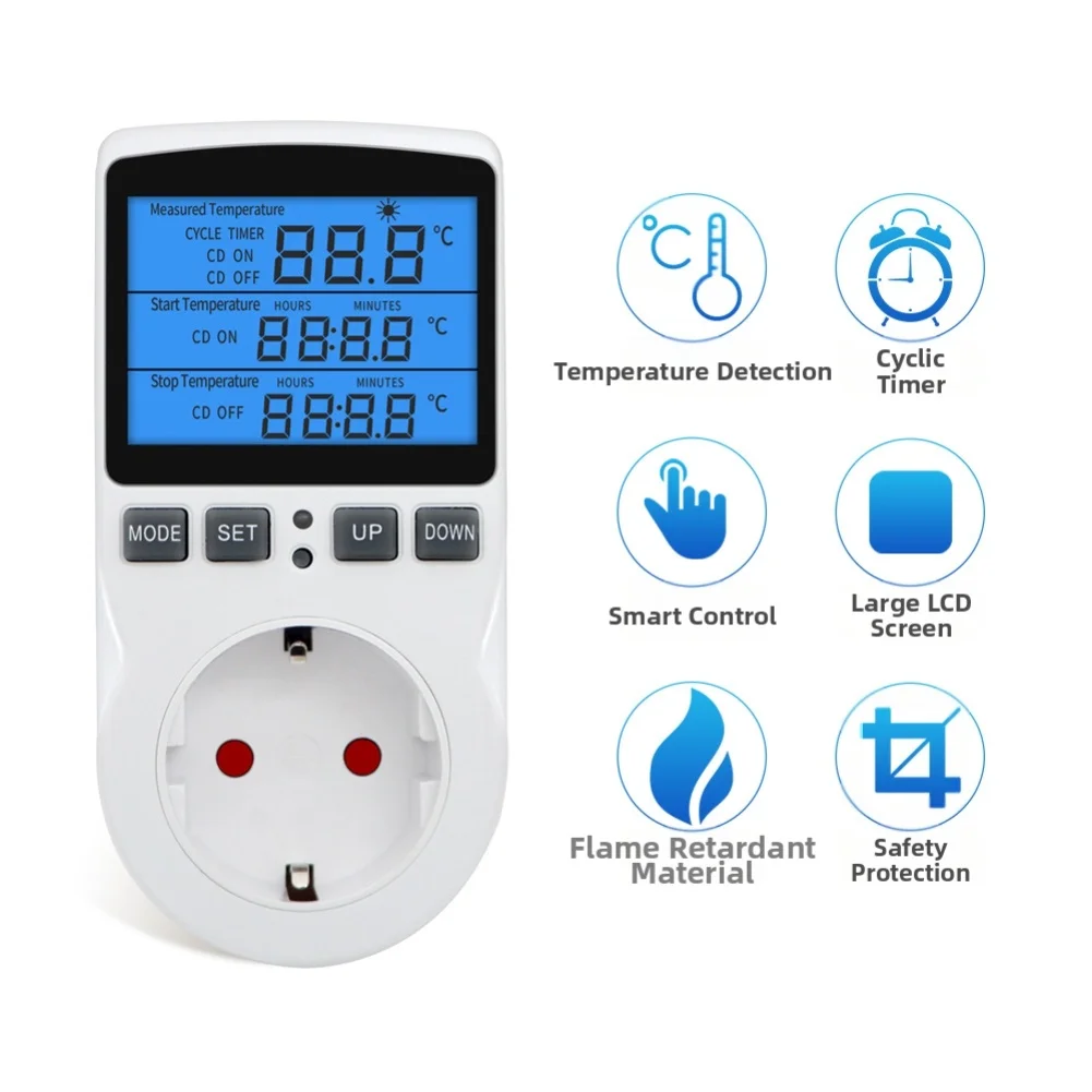 

1 шт. цифровой термостат, контроллер, розетка, термостат, розетка европейского стандарта, регулятор отопления, охлаждения, регулятор температуры