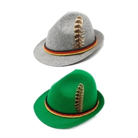 German Oktoberfest Men Women Wool Felt Hat Masquerade Cosplay Props Headwear with Feather Adults Novelty Fancy Dress Panama